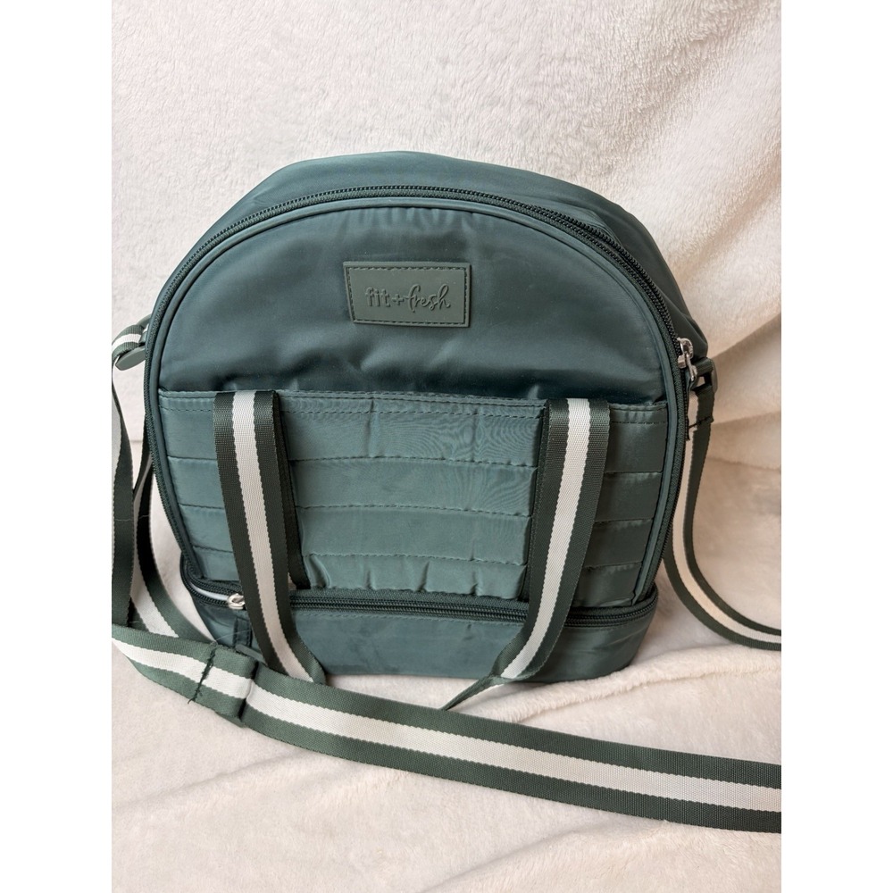 Fit & Fresh Dual Compartment Insulated Lunch Bag Sage Green Tote Shoulder Strap